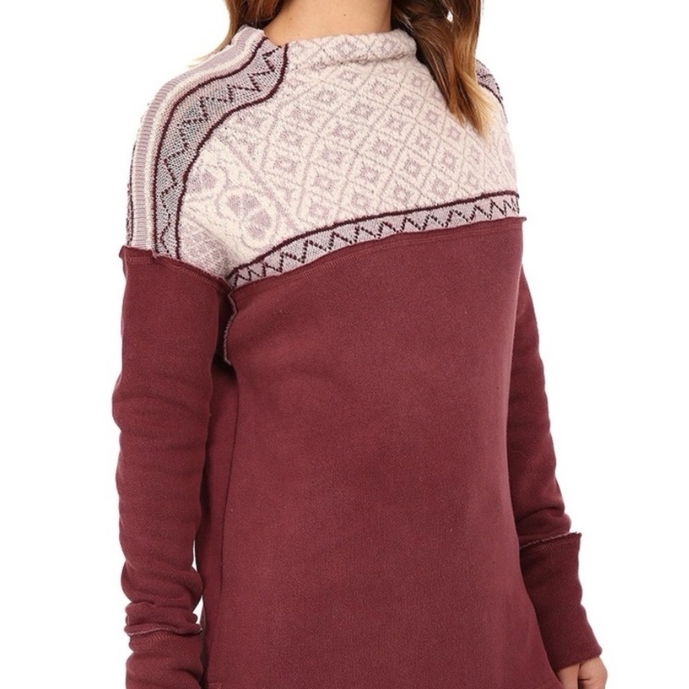 Free People Maroon and Cream Cowl Sweater
